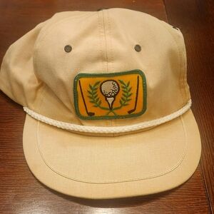 Vintage 80s Snapback Hat with golf Themed embroidered patch on the front